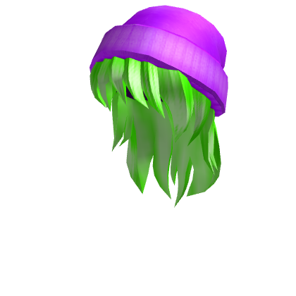 Purple Beanie with Neon Green Hair