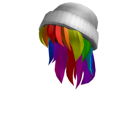 White Beanie with Rainbow Hair